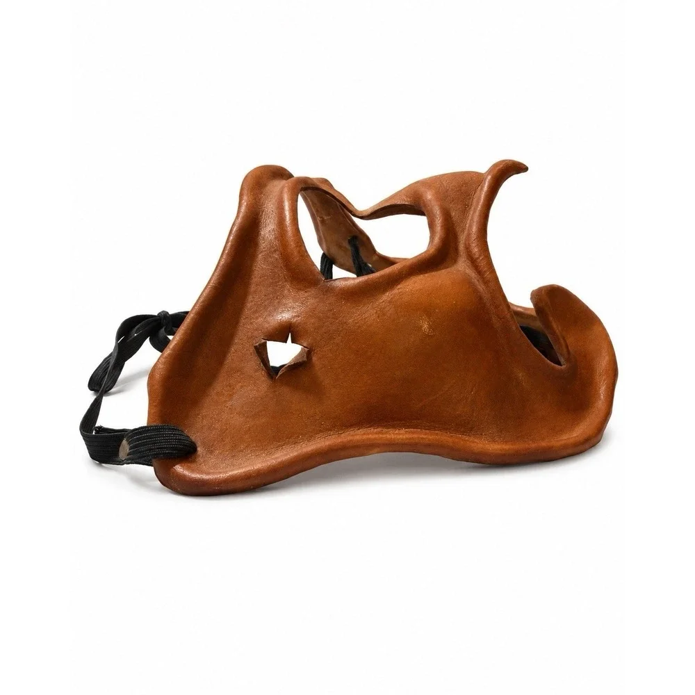 Vintage Jim Gibeault Brown Leather Theater Mask Mardi Gras Halloween Avant Garde
